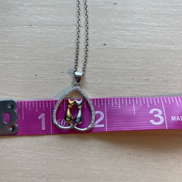 Kitty Cat,Gold & Silver; Diamond Heart Necklace - Picture 6 of 7